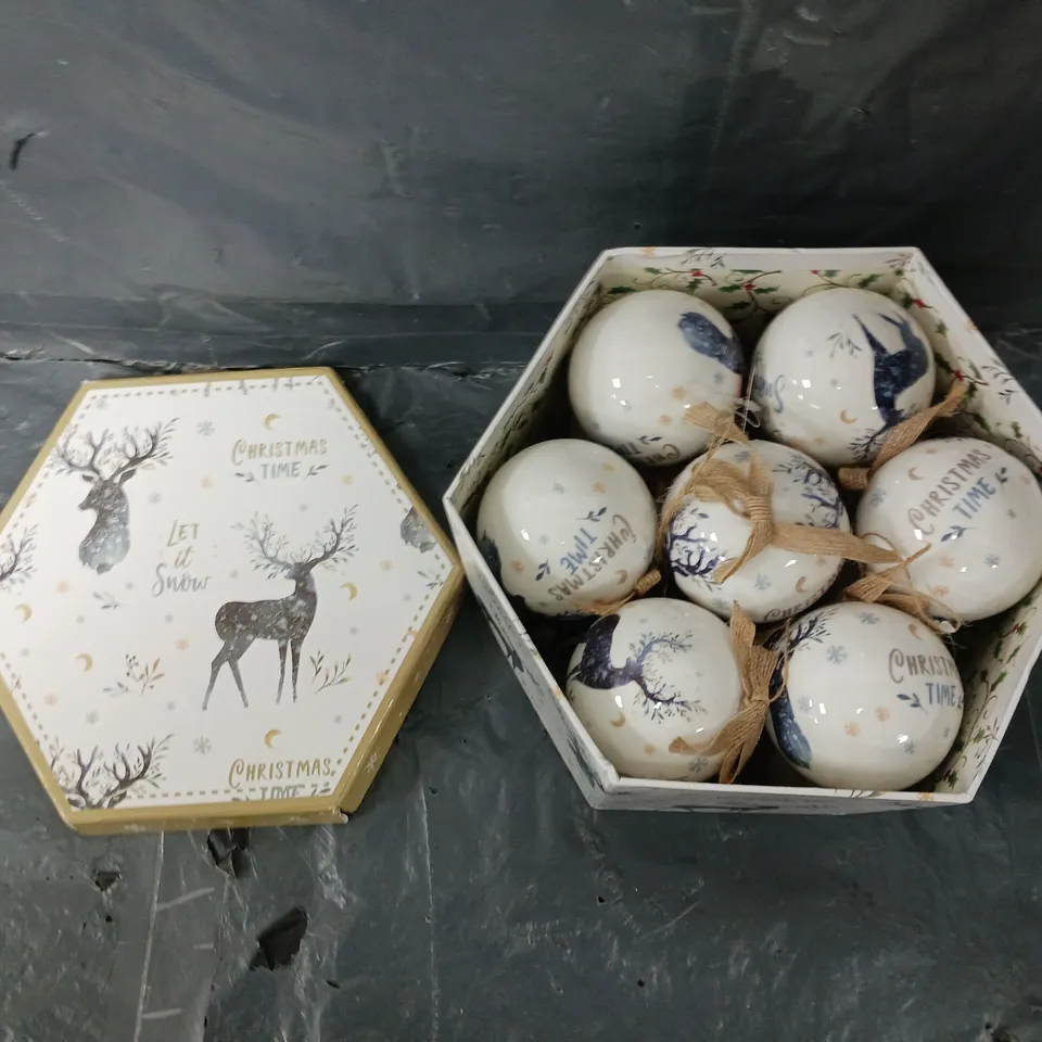 THREE KING SET OF 14 VINTAGE STAG DECOUPAGE BAUBLES - COLLECTION ONLY