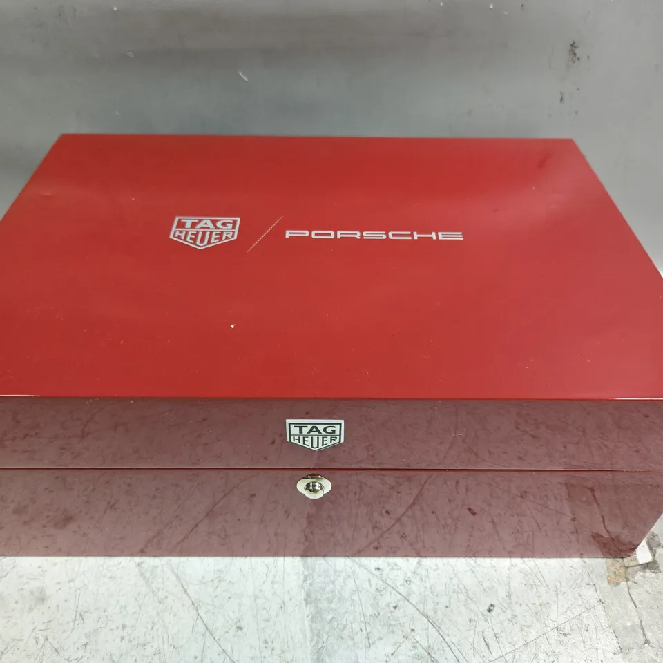 TAG HEUER LIMITED EDITION CARRERA CHRONOSPRINT PORSCHE RALLYE WATCH AND MODEL CAR IN PRESENTATION BOX
