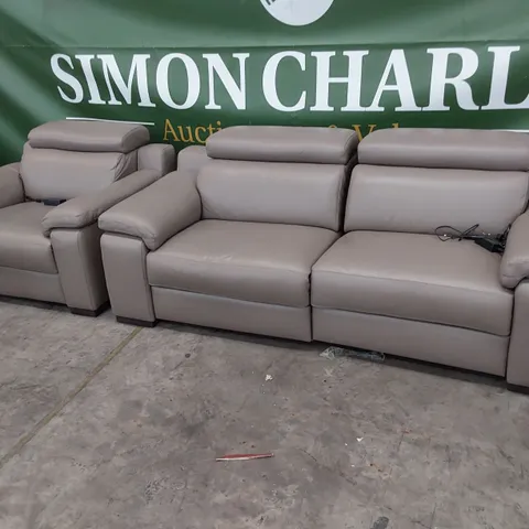 QUALITY ITALIAN DESIGNER RICCARDO POWER RECLINING LOUNGE SUITE, COMPRISING THREE SEATER SOFA & EASY CHAIR MUD LEATHER