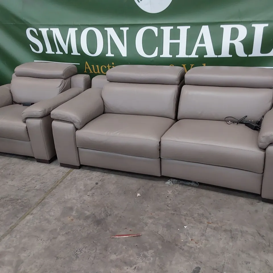 QUALITY ITALIAN DESIGNER RICCARDO POWER RECLINING LOUNGE SUITE, COMPRISING THREE SEATER SOFA & EASY CHAIR MUD LEATHER