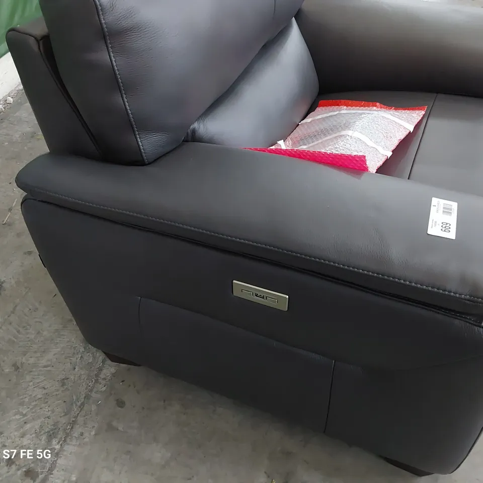 QUALITY ITALIAN DESIGNER GRADO POWER RECLINING EASY CHAIR CHARCOAL LEATHER 