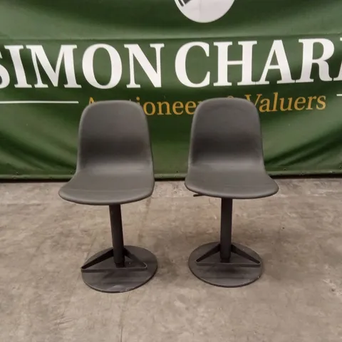 SET OF 2 QUALITY DESIGNER ZARAGOZA GAS-LIFT BARSTOOLS, DARK GREY PU LEATHER