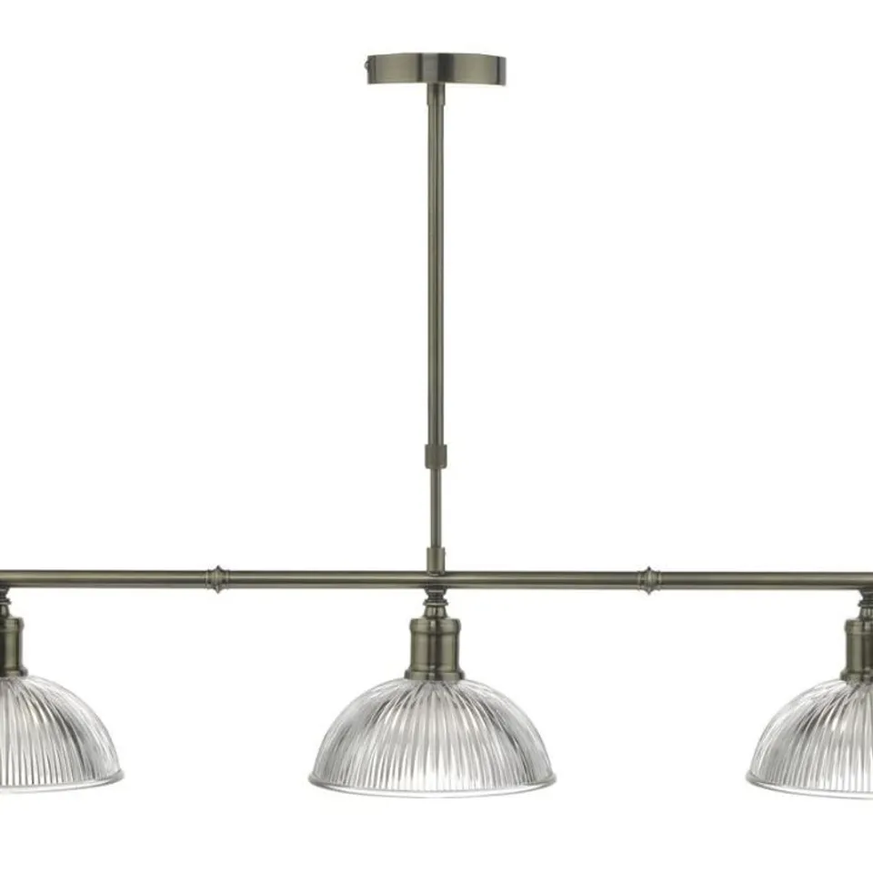 BOXED DAR LIGHTING DARA 3 LIGHT BAR PENDANT ANTIQUE BRASS AND GLASS
