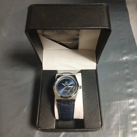 ERNEST FERDINAND WRISTWATCH WITH BLUE DIAL AND BLUE LEATHER STRAP – PRESENTATION BOX