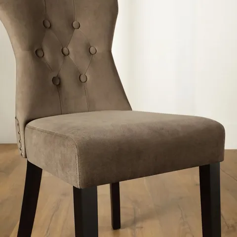 BOXED KENSINGTON DINING CHAIR, BEIGE CLASSIC VELVET & BLACK SOLID HARDWOOD 