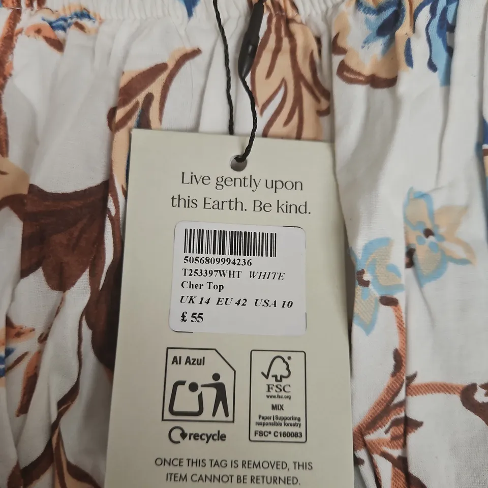 NOBODYS CHILD CHER TOP – WHITE FLORAL PRINT, WOMEN'S UK 14 (EU 42)