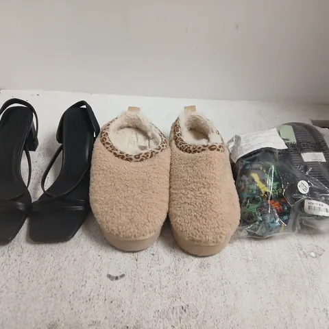 BOX OF APPROXIMATELY 15 ASSORTED PAIRS OF SHOES AND FOOTWEAR ITEMS IN VARIOUS COLOURS, STYLES, AND SIZES - COLLECTION ONLY