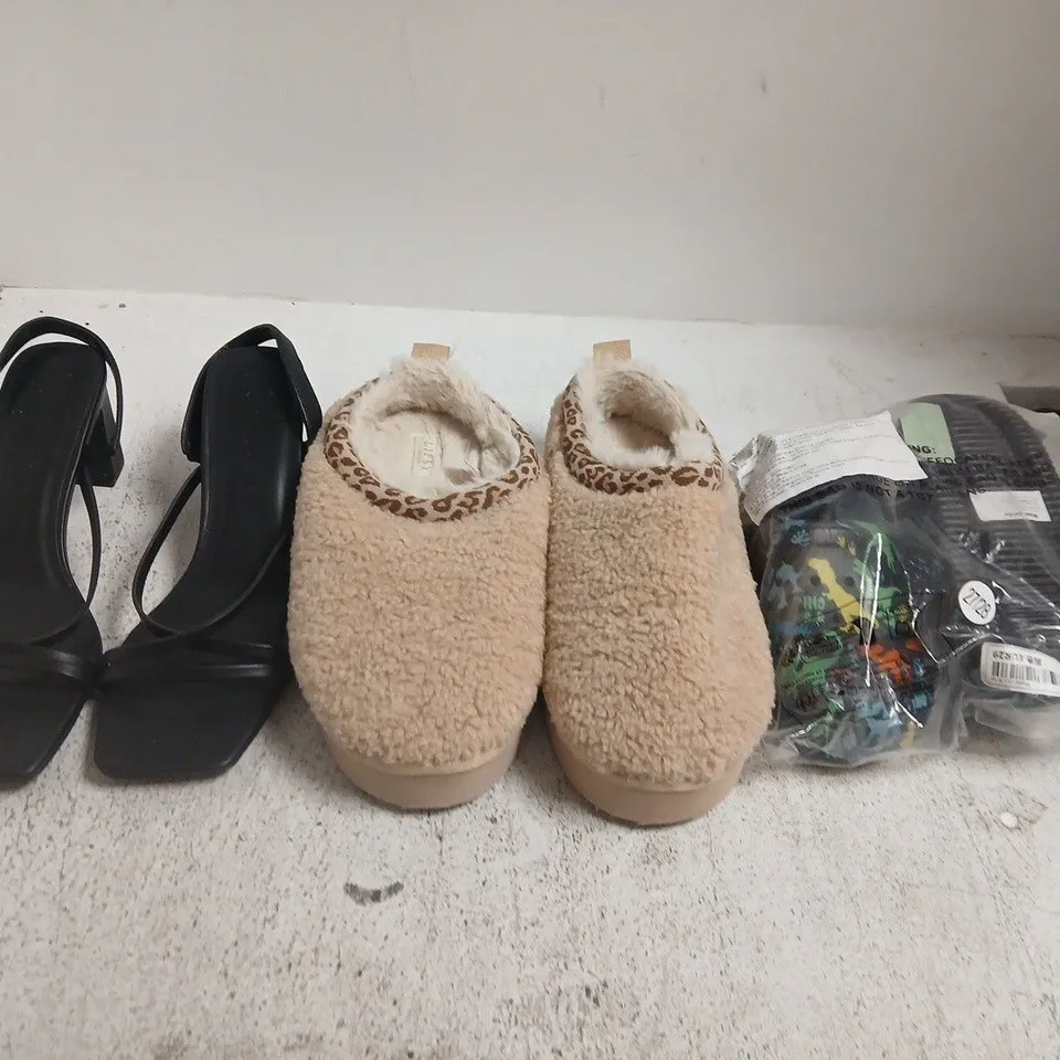 BOX OF APPROXIMATELY 15 ASSORTED PAIRS OF SHOES AND FOOTWEAR ITEMS IN VARIOUS COLOURS, STYLES, AND SIZES - COLLECTION ONLY