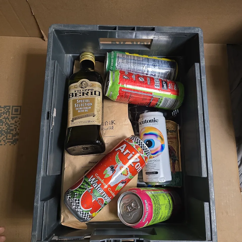 A TOTE OF VARIABLE DRINNKS TO INCLUDE COFFEINK COFFEE PUOCH.