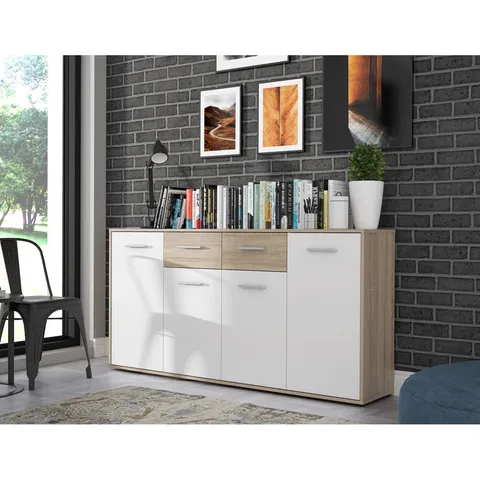 BOXED SIDEBOARD LLBERT - WHITE/SONOMA OAK (2 BOXES)