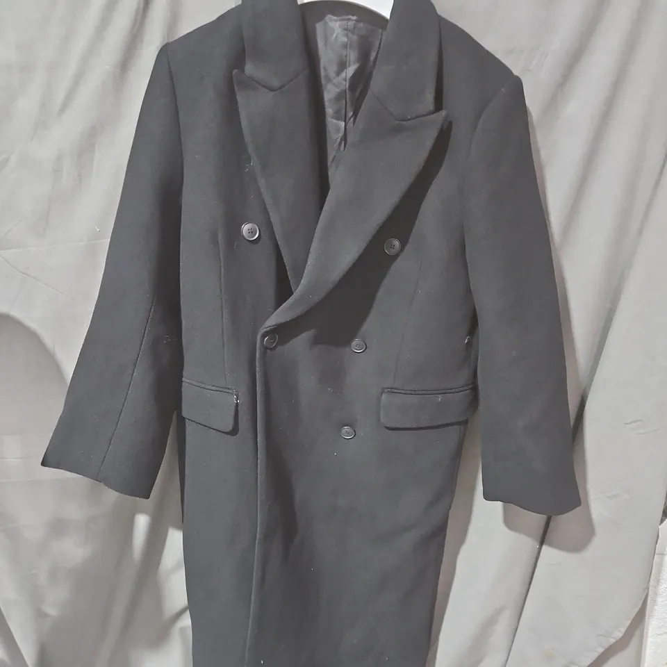 WEEKDAY BLACK DOUBLE-BREASTED WOOL COAT SIZE M