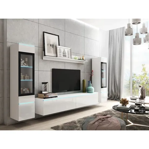 BOXEX DORFMAN ENTERTAINMENT CENTER FOR TVS UP TO 78" - WHITE/WHITE HIGH GLOSS (3 BOXES)