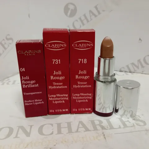 LOT OF 3 CLARINS JOLI ROUGE LIPSTICKS IN ASSORTED COLOURS