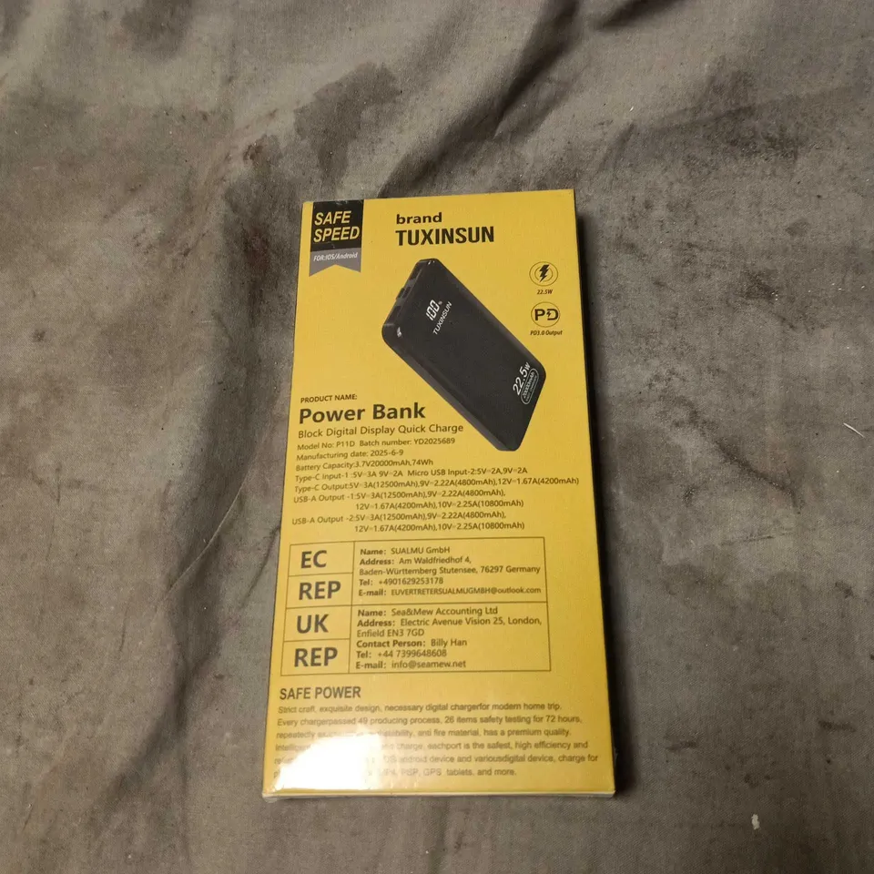 TUXINSUN POWER BANK – 22.5W QUICK CHARGE, BOXED