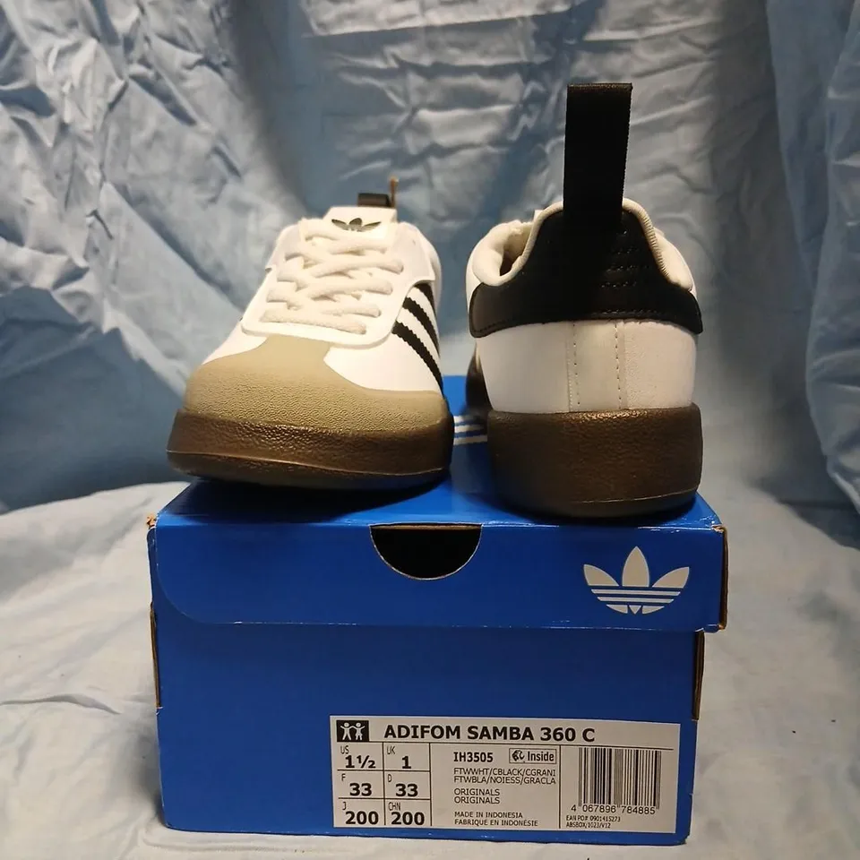 ADIDAS SAMBA 360 C SNEAKERS – WHITE/BLACK, GUM SOLE – UK 1