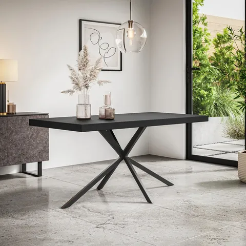 BOXED DONNI DINING TABLE - MARBLE EFFECT TOP, BLACK LEGS (2 BOXES)