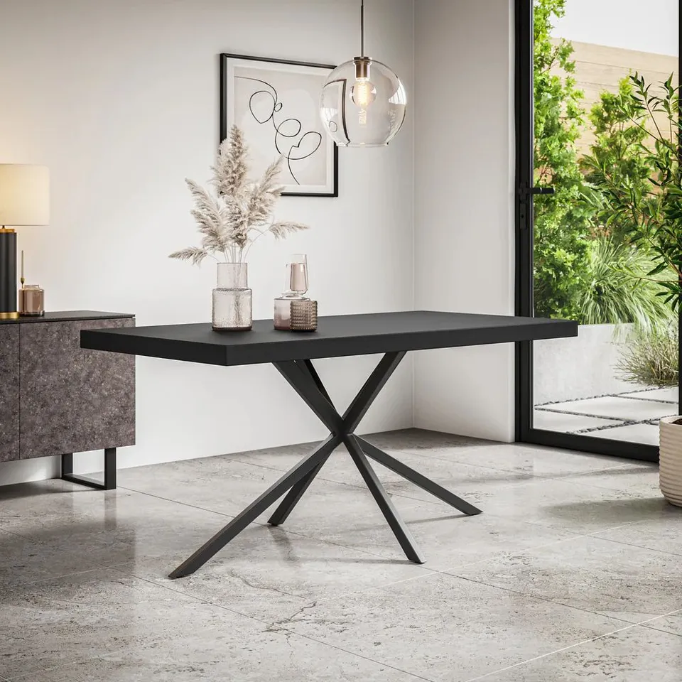 BOXED DONNI DINING TABLE - MARBLE EFFECT TOP, BLACK LEGS (2 BOXES)