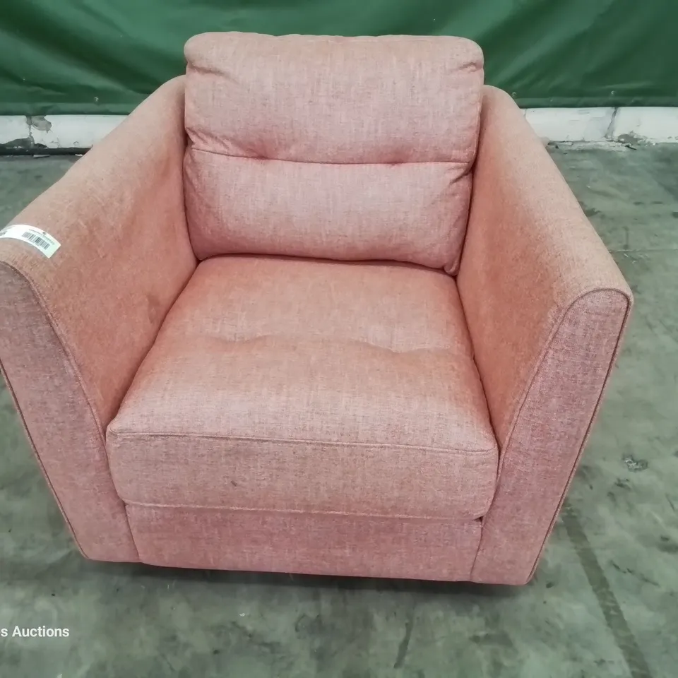 QUALITY BRITISH DESIGNER & MANUFACTURED G PLAN VINTAGE WALT SWIVEL CHAIR FIZZLE RHUBARB FABRIC 