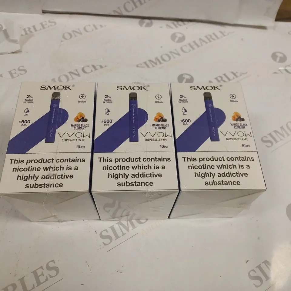 BOX OF 30 SMOK 2% VVOW MANGO BLACKCURRANT DISPOSABLE VAPES