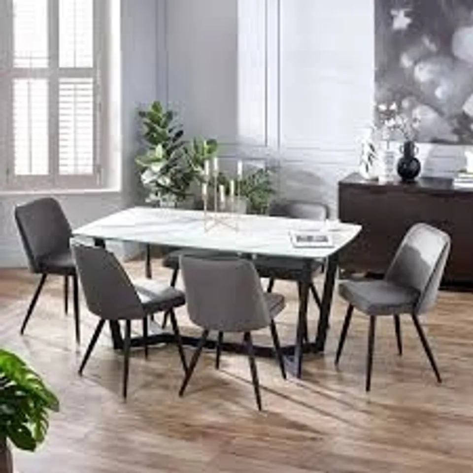 BOXED JULIAN BOWEN OLYMPUS DINING TABLE - WHITE MARBLE EFFECT (1 BOX)