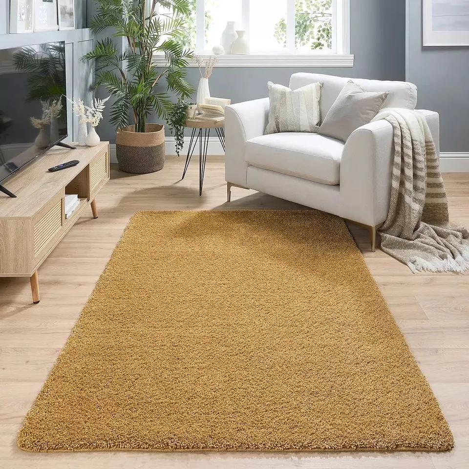 BUDDY WASHABLE SHAGGY RUG IN OCHRE (140x200cm) - COLLECTION ONLY