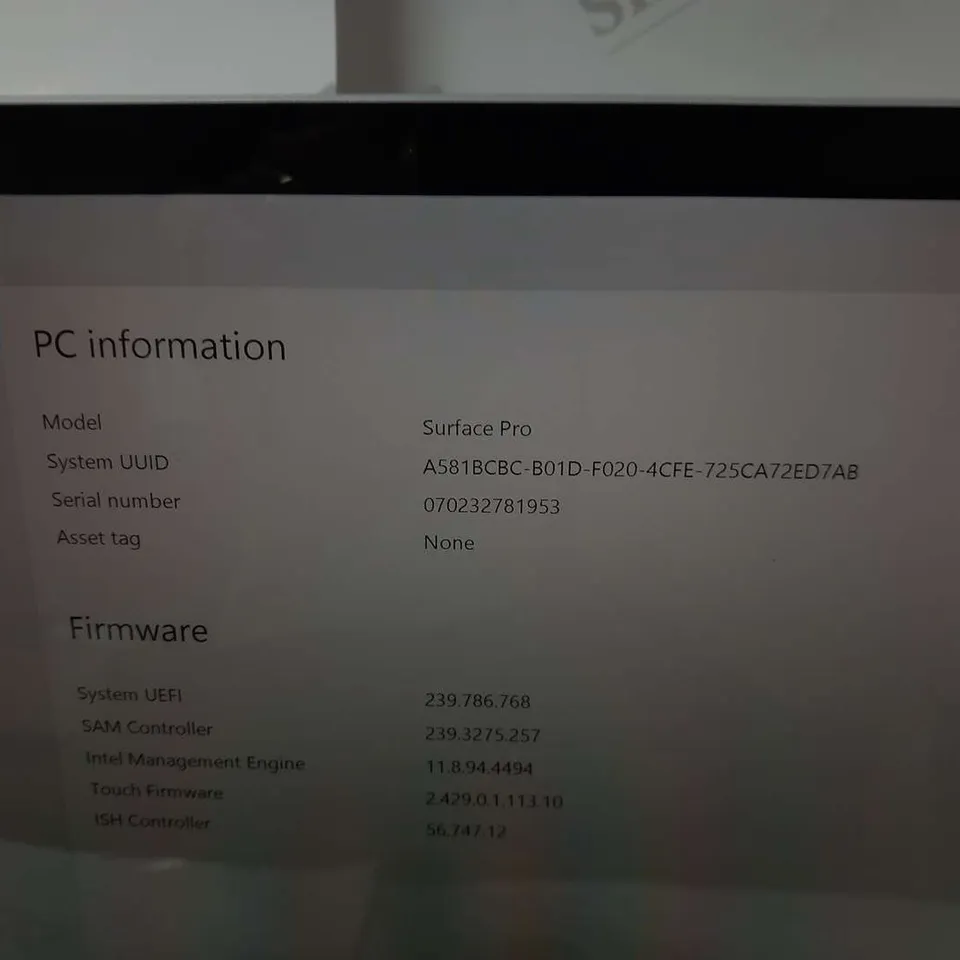 MICROSOFT SURFACE PRO 256GB 1807