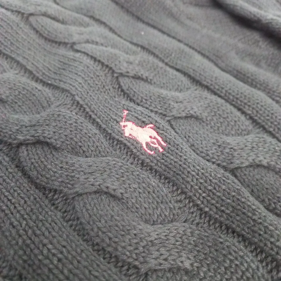 POLO RALPH LAUREN BLACK KNIT SWEATER – CABLE & LOGO – XL