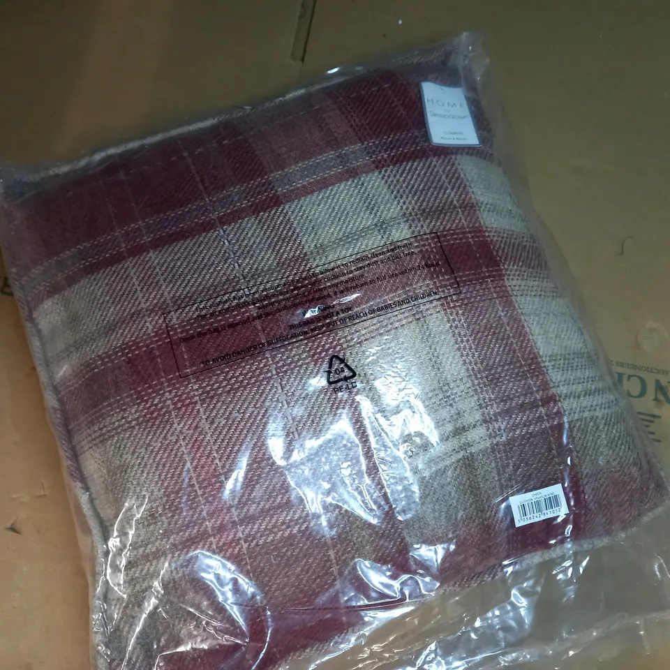 SLEEPDOWN CHECK CUSHION IN WINE COLOUR - 45X45CM