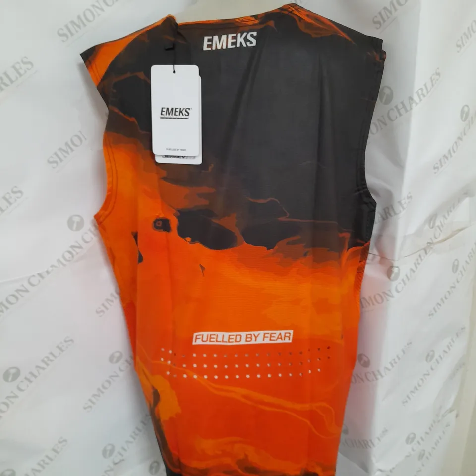 EMEKS MOTOCROSS RACEWEAR SLEEVELESS JERSEY IN ORANGE AND BLACK SIZE M