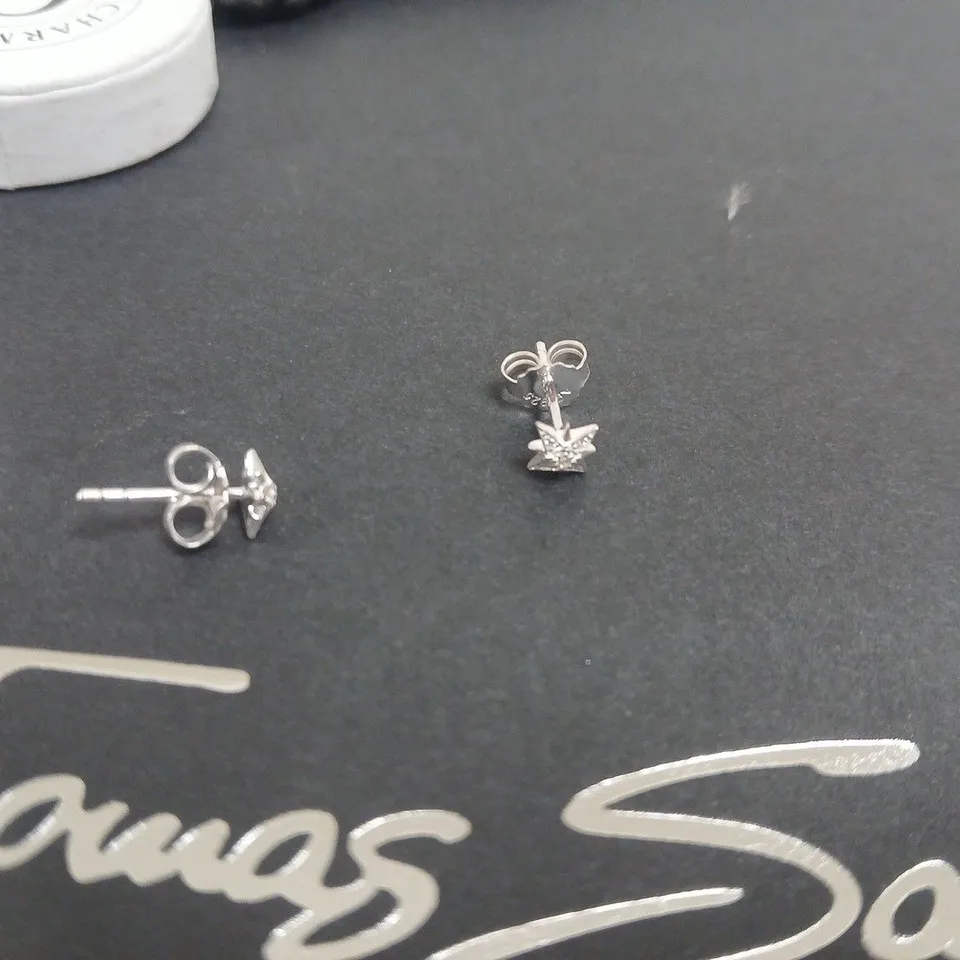 THOMAS SABO CHARM CLUB SILVER-TONE STUD EARRINGS WITH CLEAR STONES – PAIR