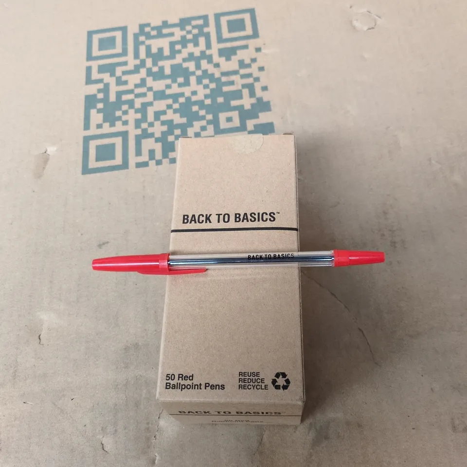 BRAND NEW BOX OF APPROXIMATELY 25 BOXES OF 50 RED BALLPOINT PENS 