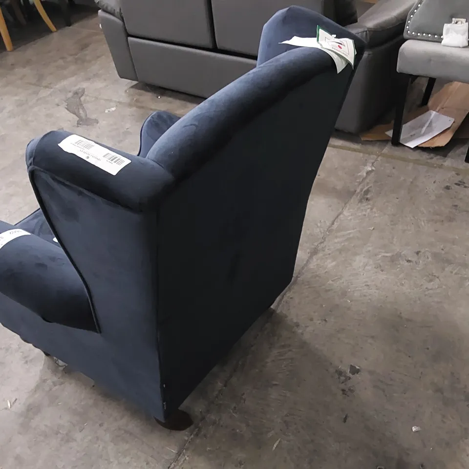 DESIGNER WINGBACK SINGLE ARMCHAIR IN NAVY BLUE 