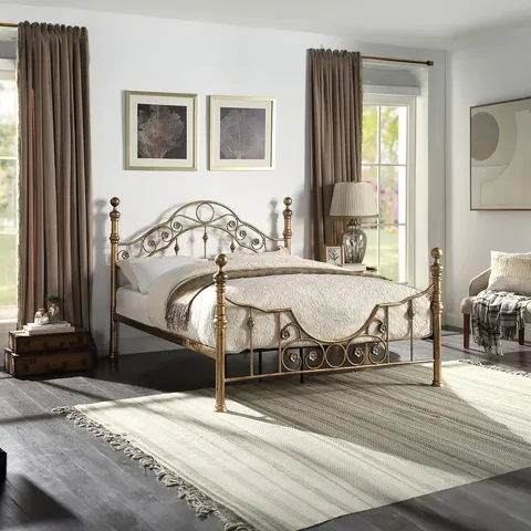 BOXED LETCHWORTH ANTIQUE BRASS METAL DOUBLE BEDFRAME [2 BOXES]