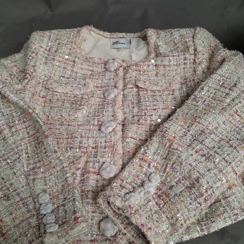 SELF PORTRAIT PASTEL BOUCLE BOXY JACKET IN CREAM - UK 16