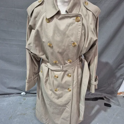 BURBERRY BELTED DOUBLE BREAST COAT IN DARK BEIGE SIZE UNSPECIFIED