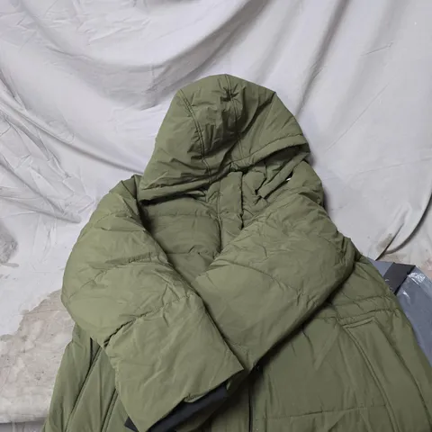 CENTIGRADE OLIVE GREEN HOODED PUFFER JACKET, UK XL