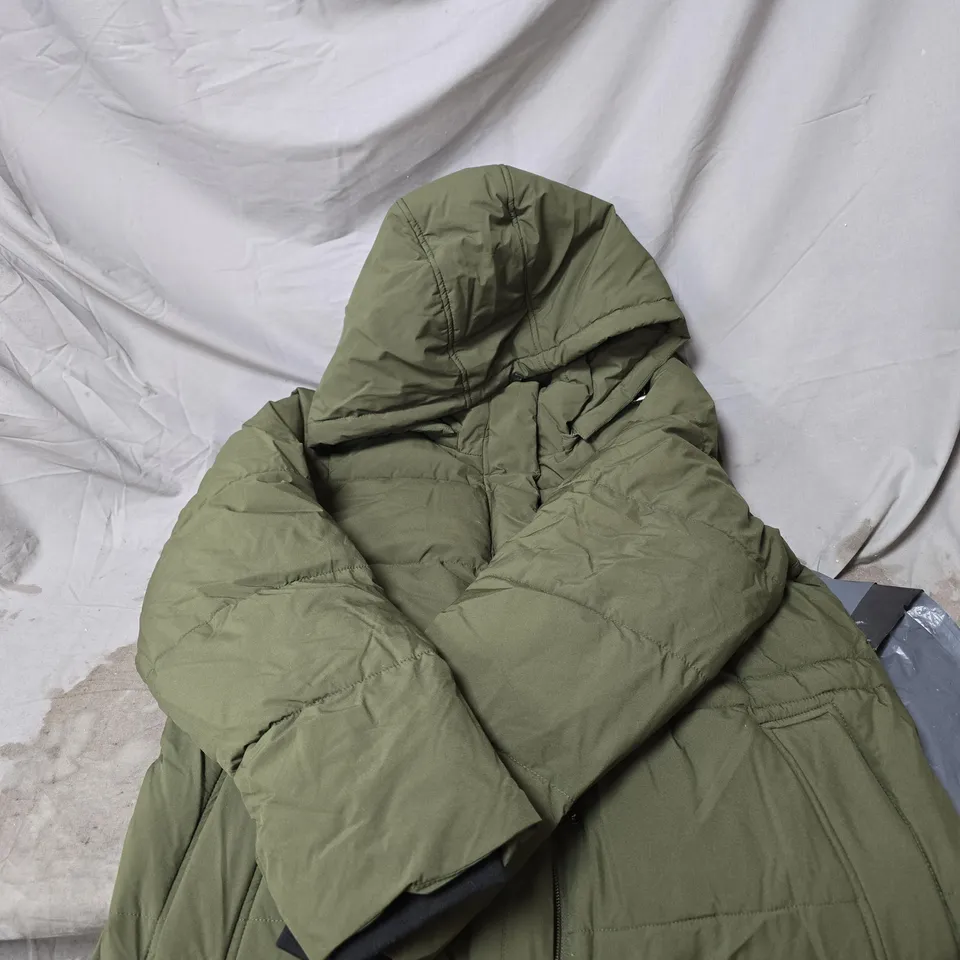 CENTIGRADE OLIVE GREEN HOODED PUFFER JACKET, UK XL