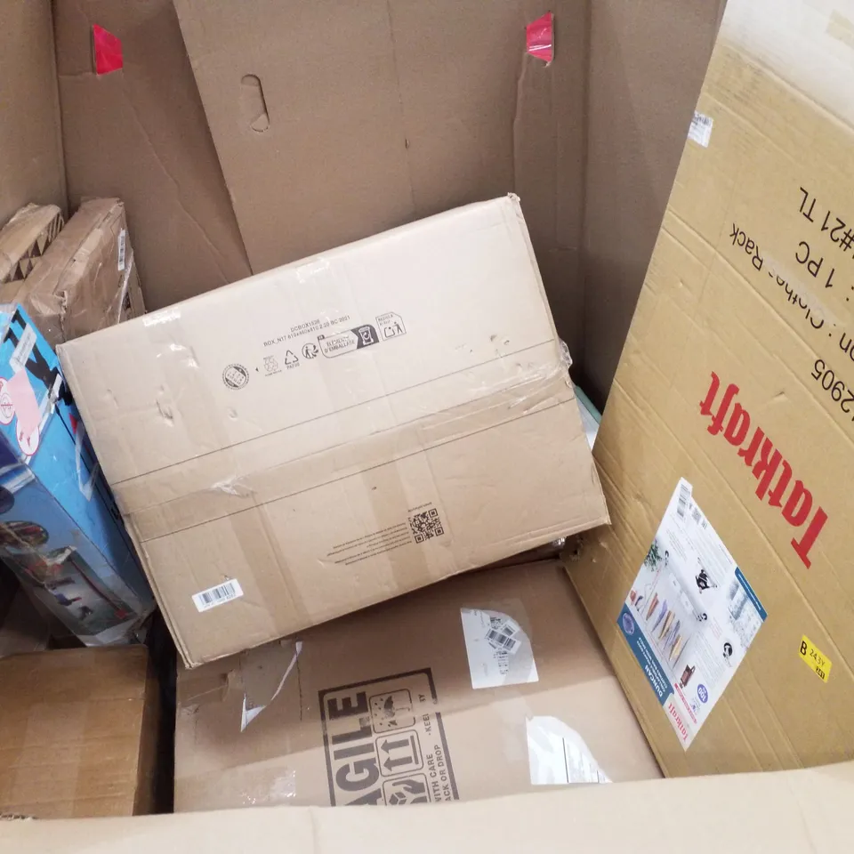 PALLET CONTAINING ASSORTED PRODUCTS INCLUDING BUCKET STORAGE, CLOTHES RACK, TOILET SEAT &  OIL FILLED RADIATOR 