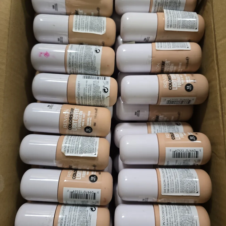 BOX OF APPROXIMATELY 75 REVLON COLORSTAY LIGHT COVER FOUNDATION 130 PORCELAIN 