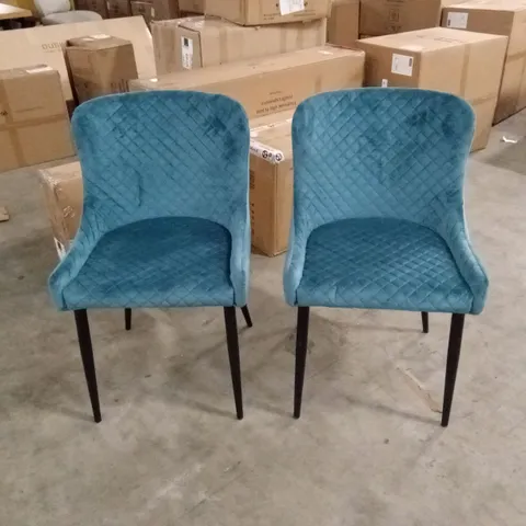 SET OF 2 QUALITY DESIGNER DIAMOND PATTERN TEAL VELVET DINING CHAIRS