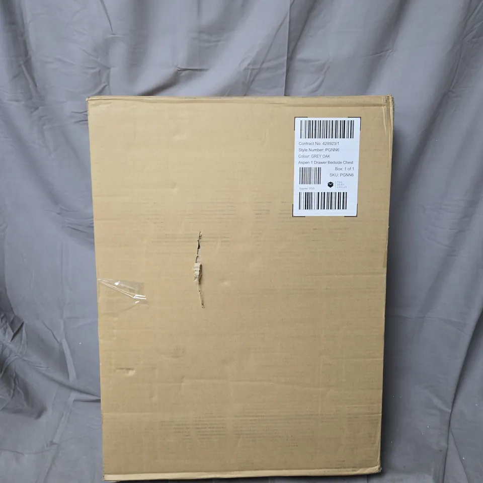 ASPEN 1 DRAWER BEDSIDE CHEST - GREY OAK EFFECT