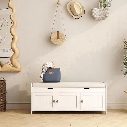 BOXED 10 PAIR LINEN BLEND UPHOLSTERED STORAGE BENCH 