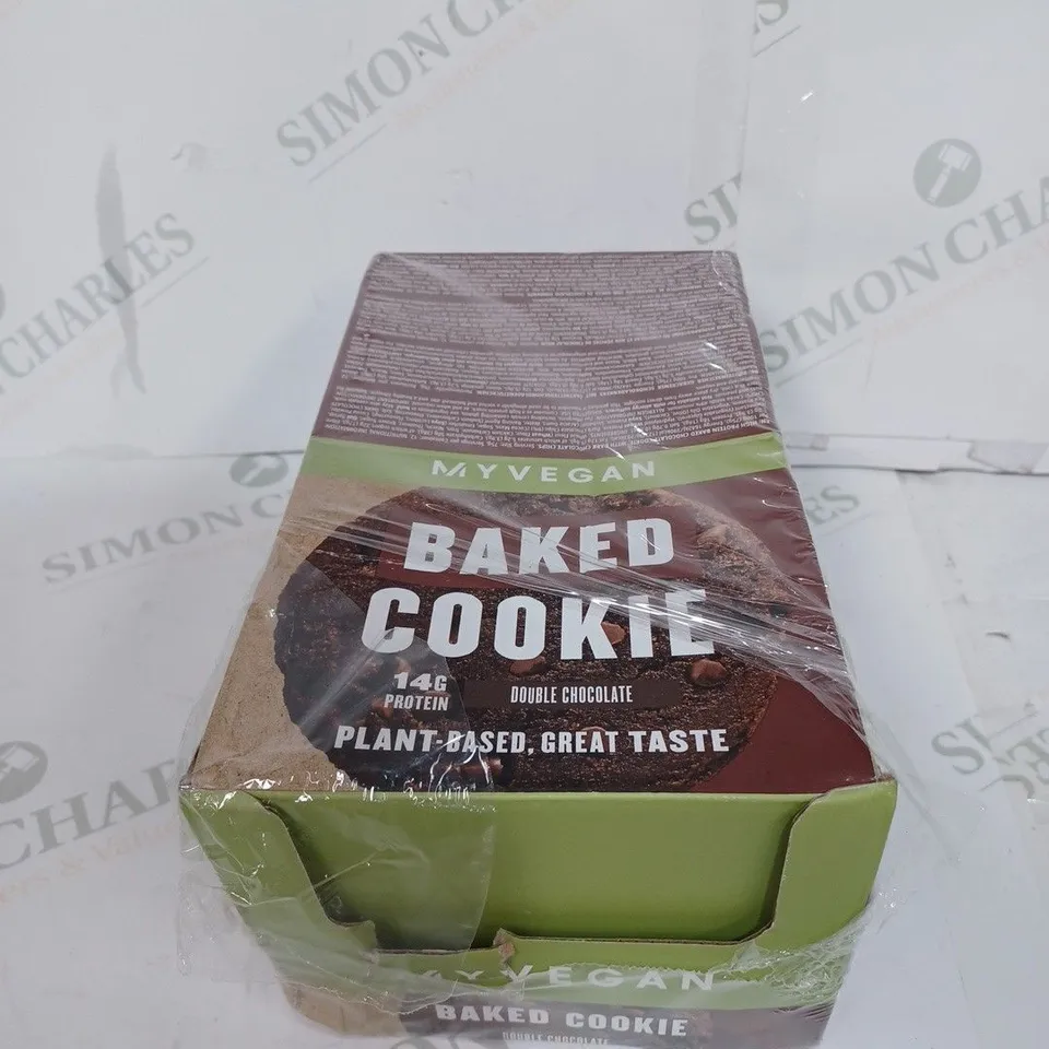 BOX OF MYVEGAN BAKED PROTEIN COOKIES DOUBLE CHOCOLATE, BOX CONTAINS APPROX. 12 X 75G COOKIES // BEST BEFORE: 11/10/24 