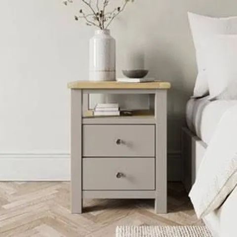 BOXED DUNHELM OLNEY 2 DRAWER BEDSIDE - STONE (1 BOX)
