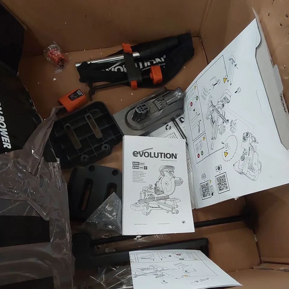 BOXED EVOLUTION R255SMS-DB+ PRO-PACK 255mm MULTI-MATERIAL DOUBLE BEVEL SLIDING MITRE SAW