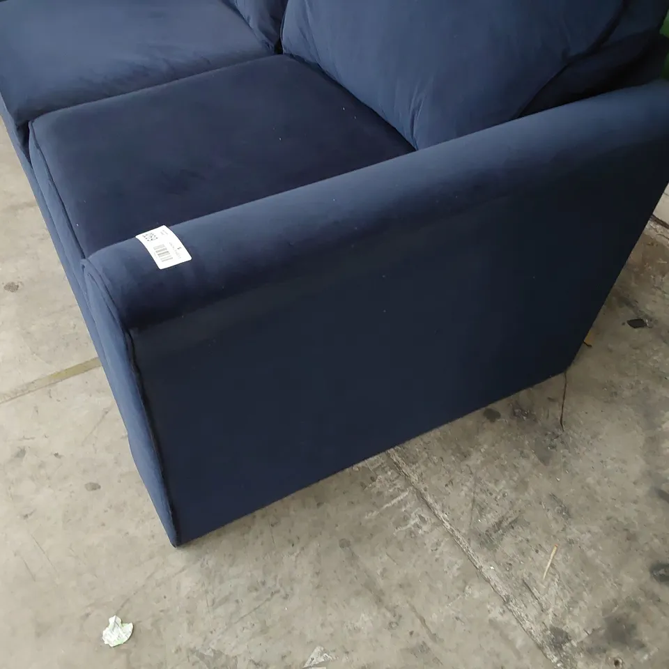 DESIGNER THREE SEATER SOFA PLUSH BLUE FABRIC 