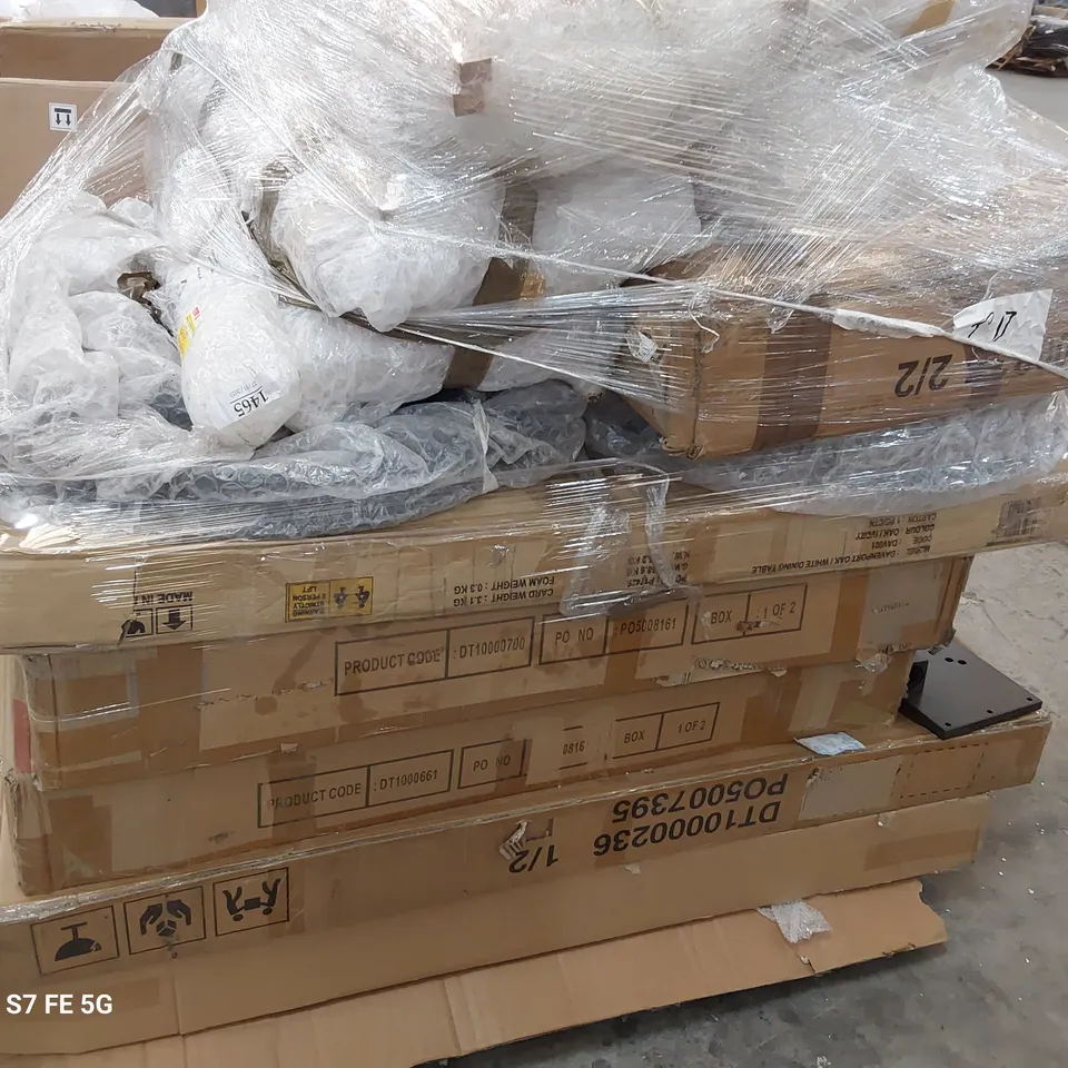 PALLET OF ASSORTED BOXED DINING TABLE PARTS