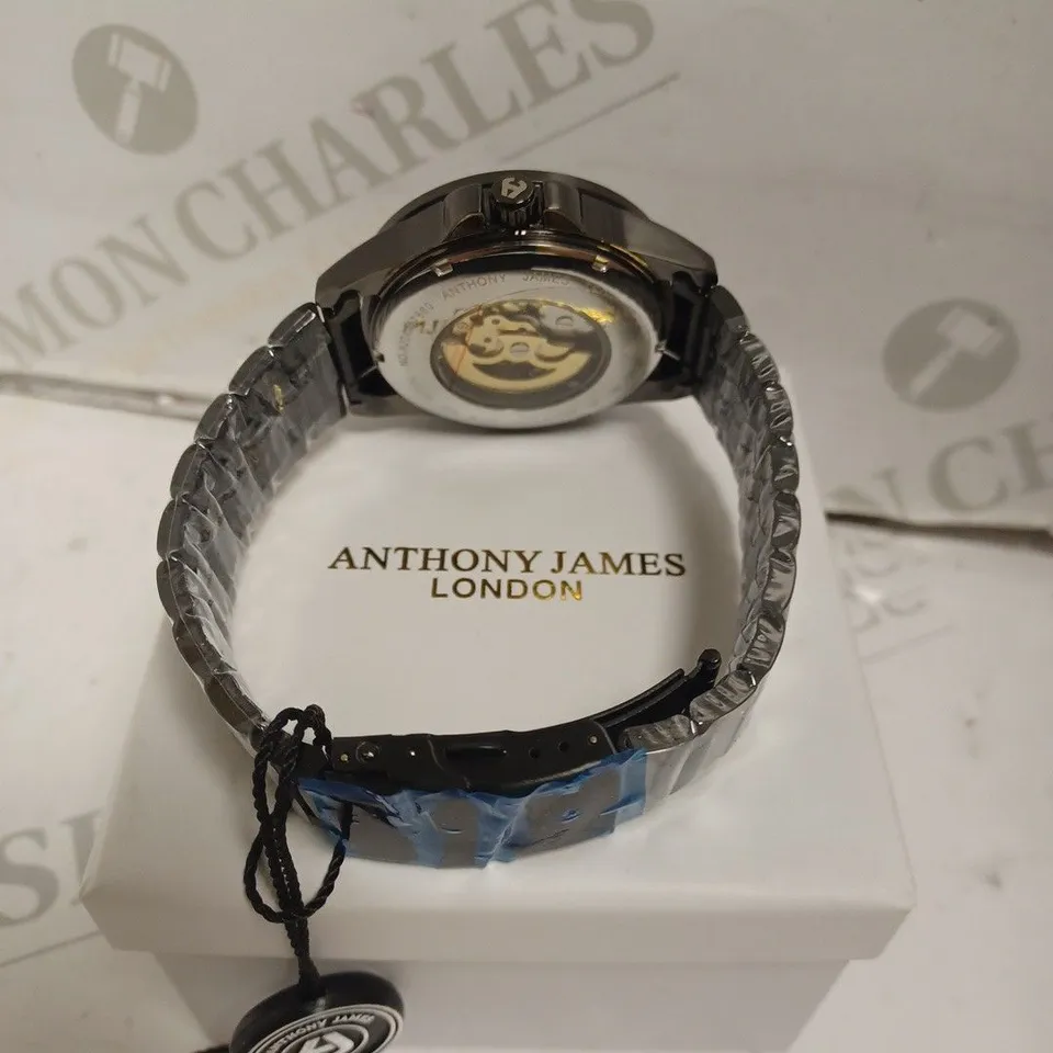 BOXED ANTHONY JAMES GENTS LIMITED EDITION TECHTONIC AUTOMATIC WATCH - STAINLESS STEEL - 3 ATM. 