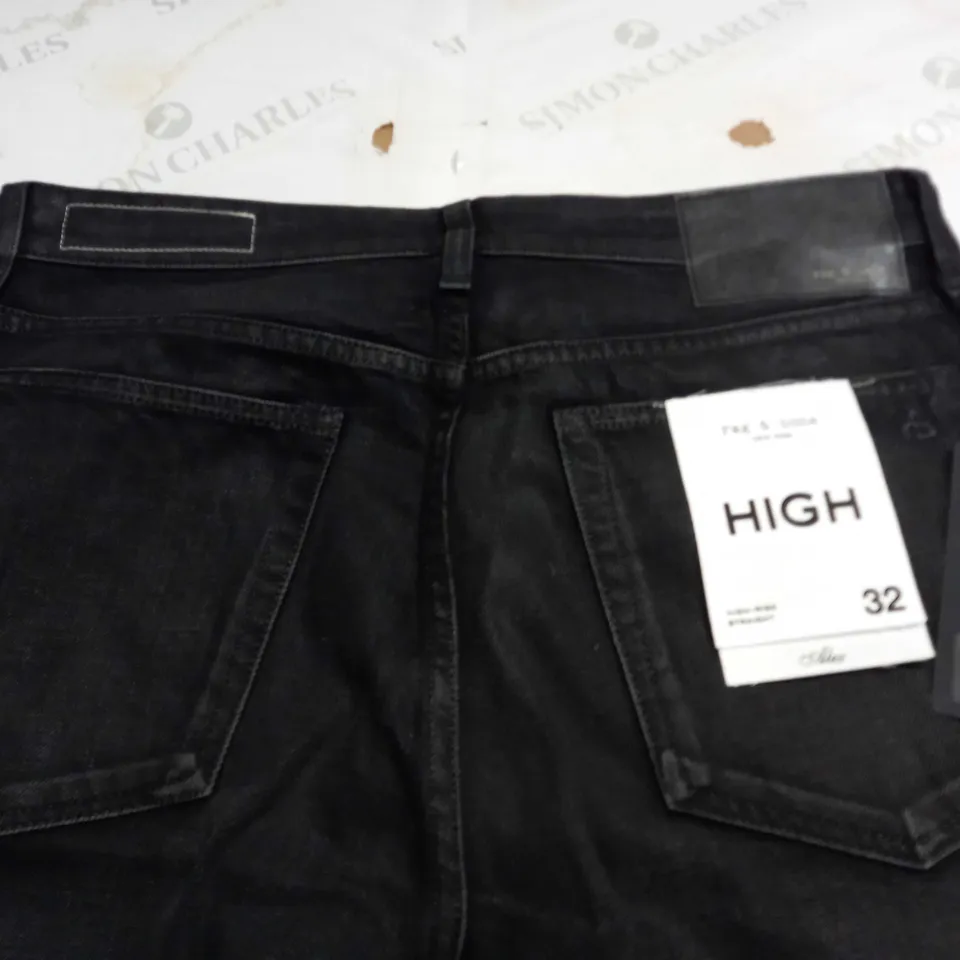 RAG & BONE HIGH RISE STRAIGHT BLACK JEANS - 32