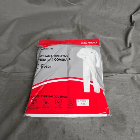 BOX OF 25 XIAN WANLI DISPOSABLE PROTECTIVE CHEMICAL COVERALL IN WHITE SIZE XL